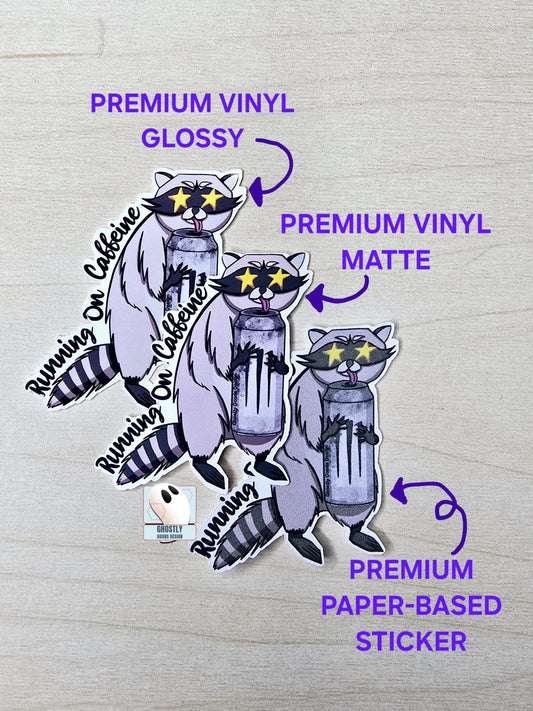 Running on Caffeine - Raccoon Sticker
