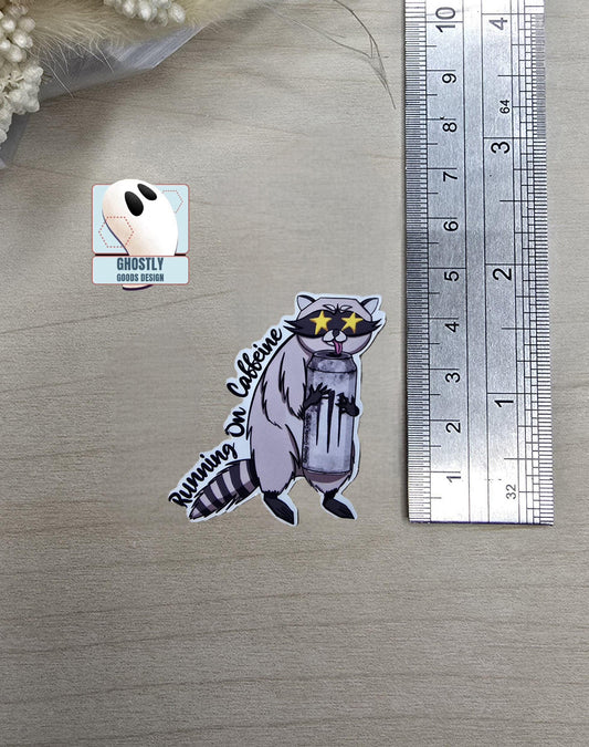 Running on Caffeine - Raccoon Sticker