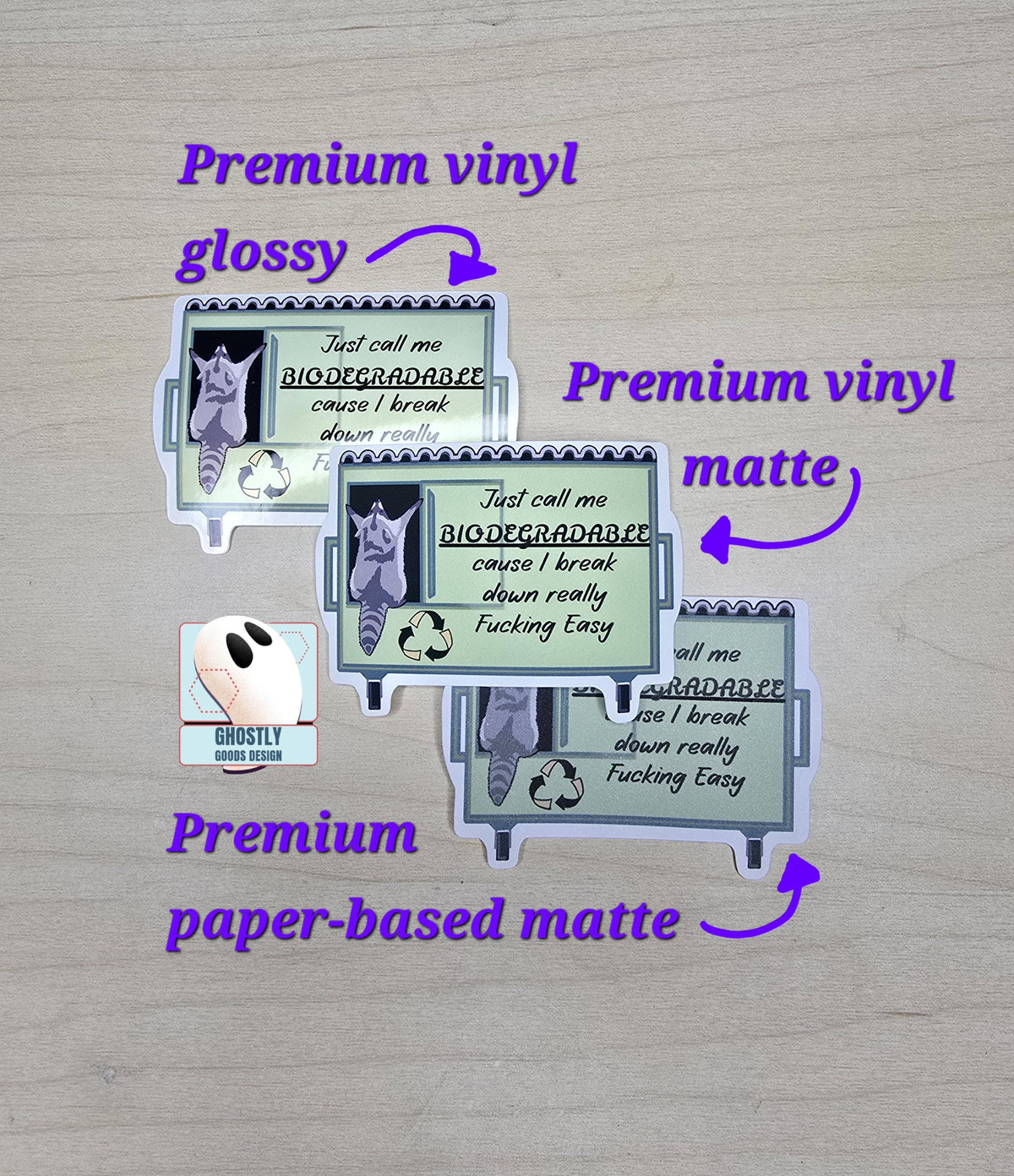 BIODEGRADABLE - Raccoon Sticker – Ghostly Goods Design